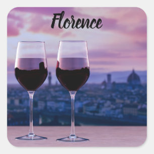 Två glas rött vin på Florence Skyline Fyrkantigt Klistermärke