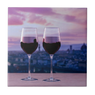 Två glas rött vin på Florence Skyline Kakelplatta