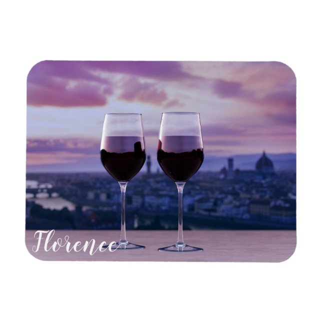 Två glas rött vin på Florence Skyline Magnet (Horisontell)