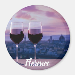 Två glas rött vin på Florence Skyline Magnet