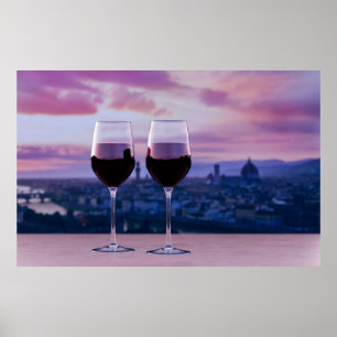 Två glas rött vin på Florence Skyline Poster