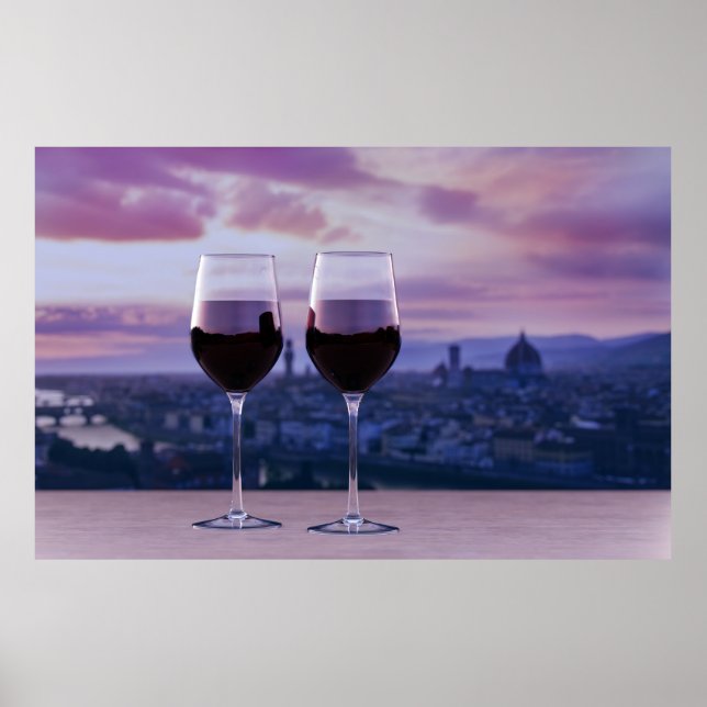 Två glas rött vin på Florence Skyline Poster (Framsidan)