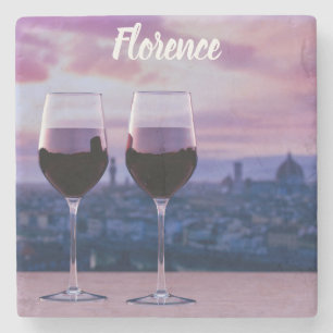 Två glas rött vin på Florence Skyline Stenunderlägg