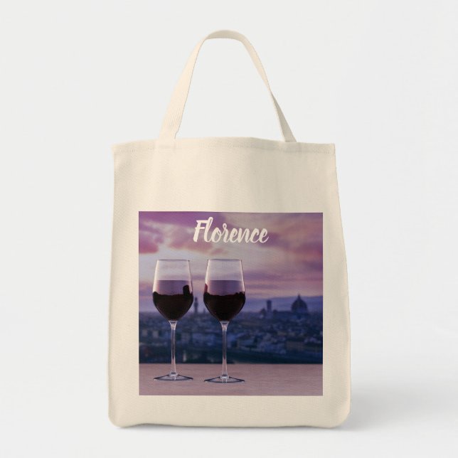 Två glas rött vin på Florence Skyline Tygkasse (Framsidan)