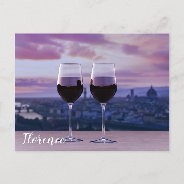 Två glas rött vin på Florence Skyline Vykort (Framsida)
