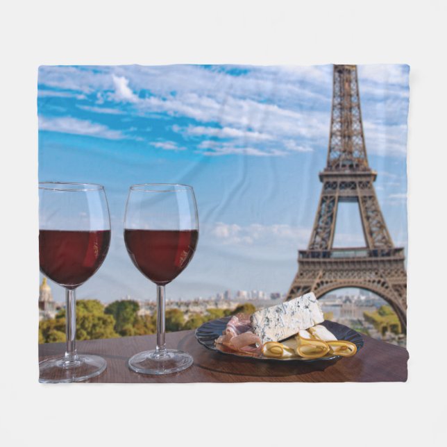 Två glas vin i cafe i Paris Fleecefilt (Framsidan (Horisontell))