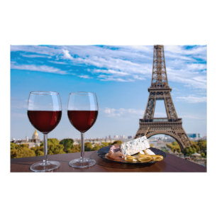 Två glas vin i cafe i Paris Fototryck