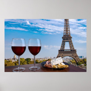 Två glas vin i café i Paris Poster