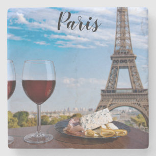 Två glas vin i cafe i Paris Stenunderlägg
