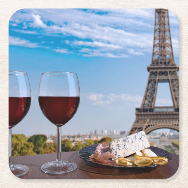Två glas vin i cafe i Paris Underlägg Papper Kvadrat (Framsidan)