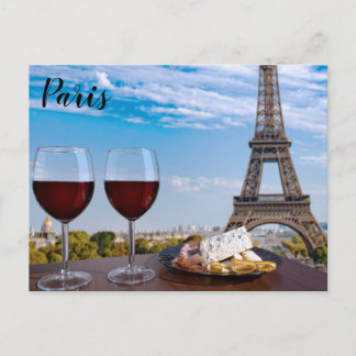 Två glas vin i cafe i Paris Vykort