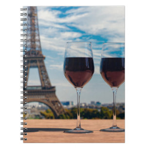 Två glas vin med Eiffel torn Anteckningsbok