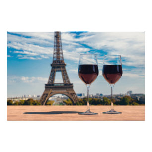 Två glas vin med Eiffel torn Fototryck