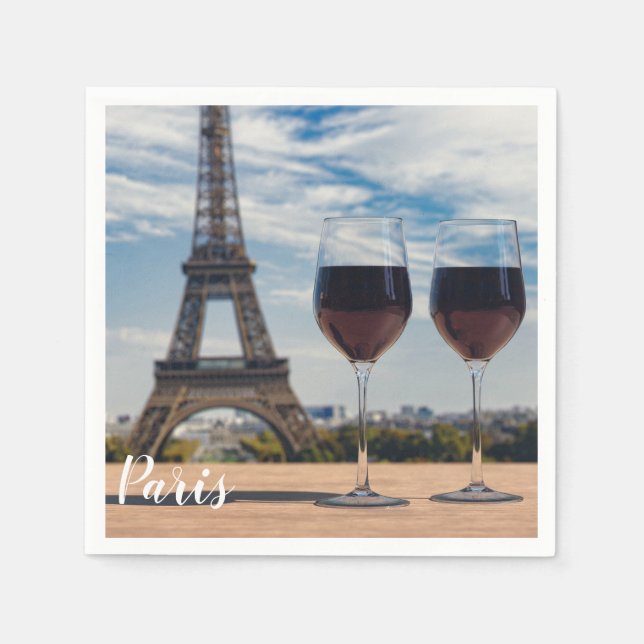 Två glas vin med Eiffel torn Pappersservett (Framsidan)