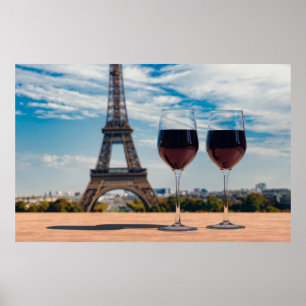 Två glas vin med Eiffel torn Poster