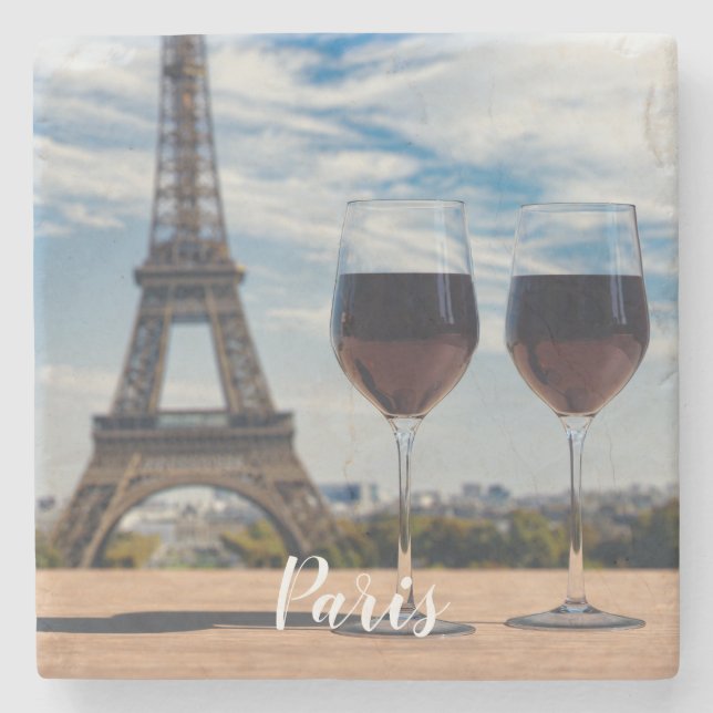 Två glas vin med Eiffel torn Stenunderlägg (Framsidan)
