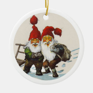 Två Gnomevänner Julgransprydnad Keramik