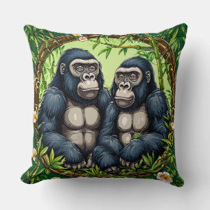 Två gorillor i en tropisk bamburam kudde
