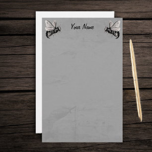 Två gotiska-illustrationer med Skull Vingar Brevpapper