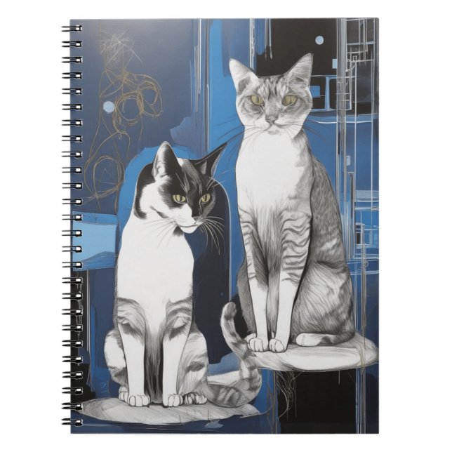 Två Grått Cats på Abstraktens bakgrund Anteckningsbok (Framsidan)