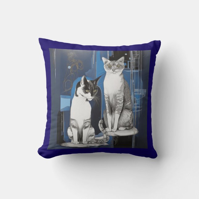 Två Grått Cats på Abstraktens bakgrund Kudde (Framsida)