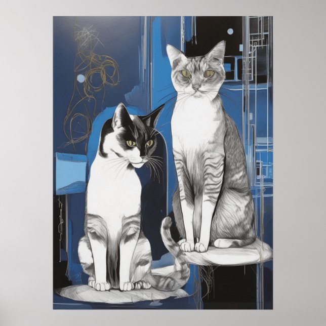 Två Grått Cats på Abstraktens bakgrund Poster (Framsidan)