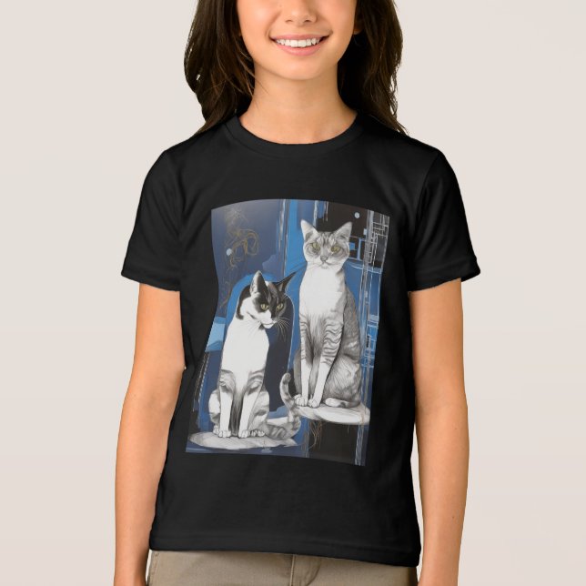 Två Grått Cats på Abstraktens bakgrund T Shirt (Framsida)