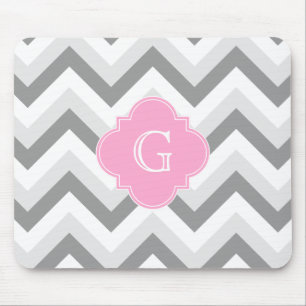 Två Grått White Chevron Rosa Quatrefoil Monogram Musmatta
