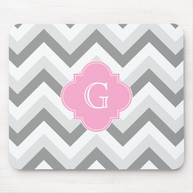Två Grått White Chevron Rosa Quatrefoil Monogram Musmatta (Framsidan)