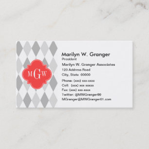 Två Grått Wht Harlequin Coral 3 första monogram Visitkort