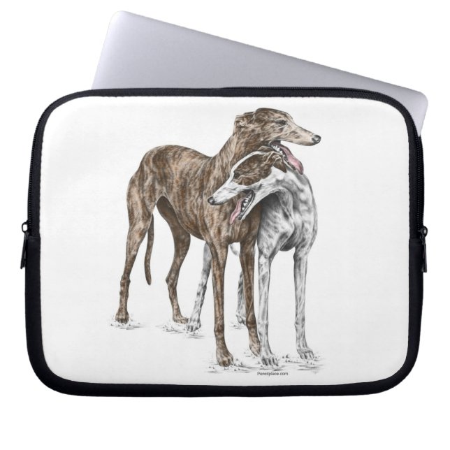Två Greyhound Friends Hund Art Laptop Sleeve (Framsidan)