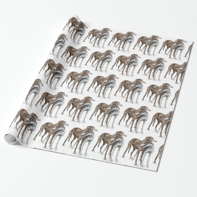 Två Greyhound Friends Hund Art Presentpapper (Utrullad)