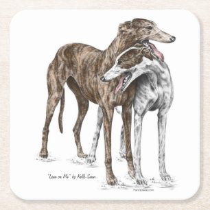 Två Greyhound Friends Hund Art Underlägg Papper Kvadrat