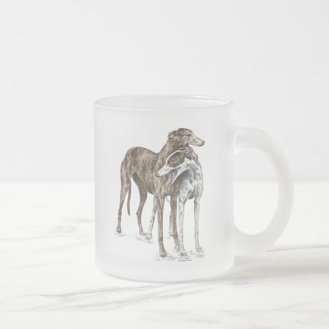 Två Greyhound-vänner Hundkonst Frostad Glasmugg (Höger)
