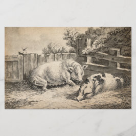 Två Grisar Ljugande i Rita i en utomhuspenna Brevpapper