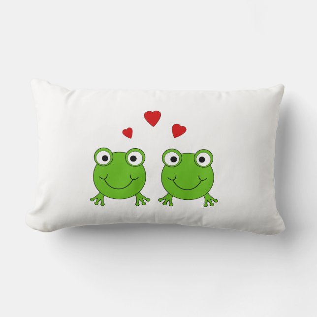 Två gröna grodor med röda hearts. lumbarkudde (Framsida)