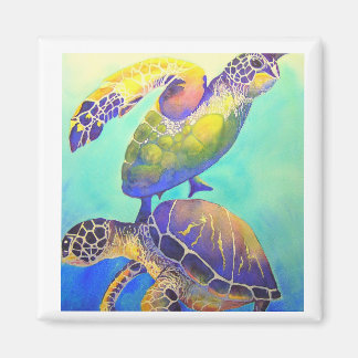 Två Grönt Sea Turtles Magnet