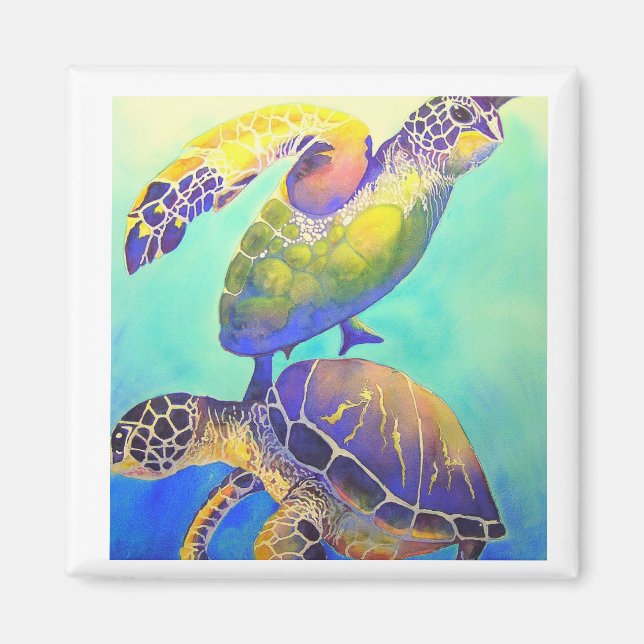 Två Grönt Sea Turtles Magnet (Framsidan)
