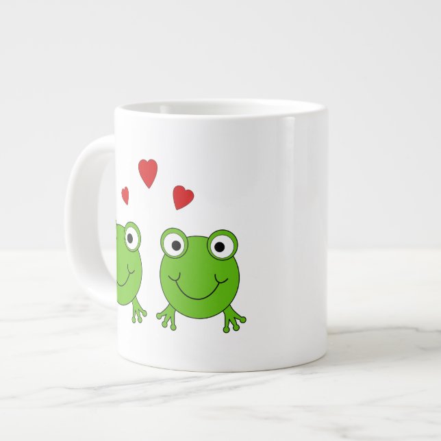 Två gröntar grodor med röda hjärtan. jumbo mugg (Framsida vänster)
