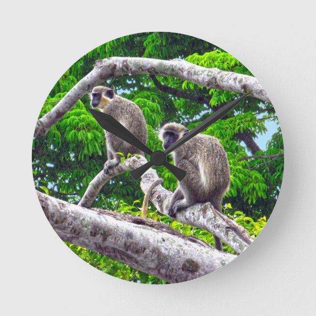 Två Gröntar Sitta i utskriftsklockan Träd i Rund Klocka (Framsida)