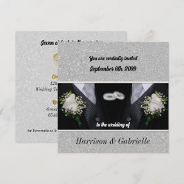 Två Grooms Black Tux Gay Bröllop Inbjudningar