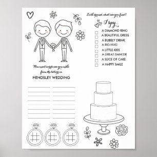 Två Grooms Bröllop Coloring and Activity Page Poster
