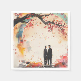 Två Grooms Bröllop Digital Art Pappersservett