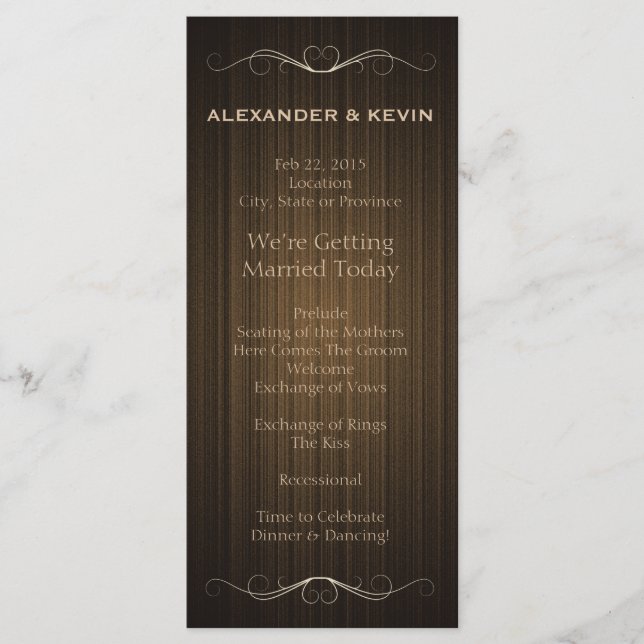 Två Grooms-Gay Bröllop Land-program Program (Framsida)