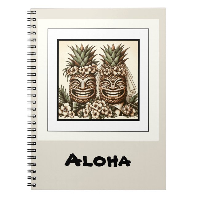 Två Grooms Gay Pineapple Tiki Head Retro Bröllop Anteckningsbok (Framsidan)