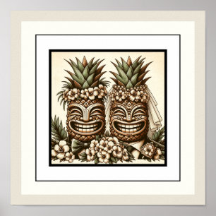 Två Grooms Gay Pineapple Tiki Head Retro Bröllop Poster