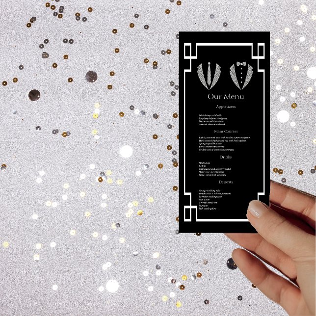 Två Grooms Gay Tuxedo Bröllop Dinner Menu Meny (Skapare uppladdad)