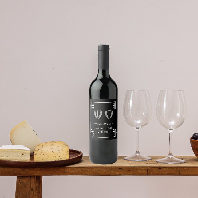 Två Grooms Gay Tuxedo Bröllop Vin-etiketter Vinflaska Etikett (Skapare uppladdad)