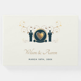 Två Grooms Male Bröllop Cream Blue HGBTQ Gästböcker