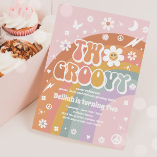 Två Groovy 2:a födelsedag Fredsborrning Kärlek Par Inbjudningar